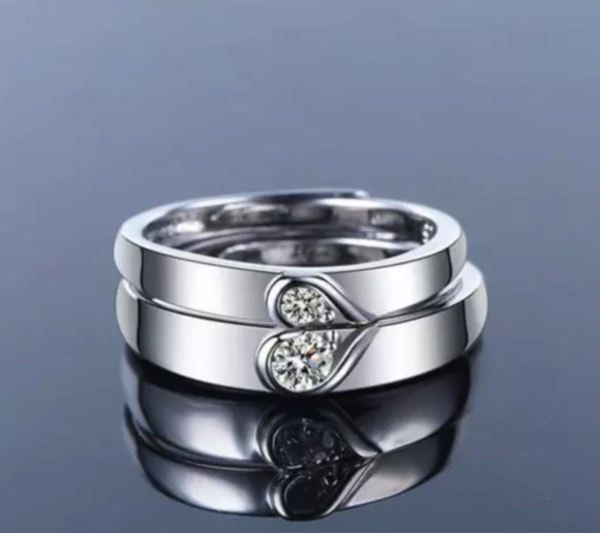 Valentine's Exclusive Silver Adjustable Promising Love You King Queen Broken Heart Couple Ring for Husband & Wife / Men & Women / Boys & Girls / Boyfriends & Girlfriends & for Wedding / Anniversary / Birthday Gift. - Image 4